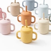 Cartoon Bear Baby Drinking Cup Double Handle Straw Feeding Cup BPA Free Soft Silicone Learn To Drink Cup  Newborn Accessories 2