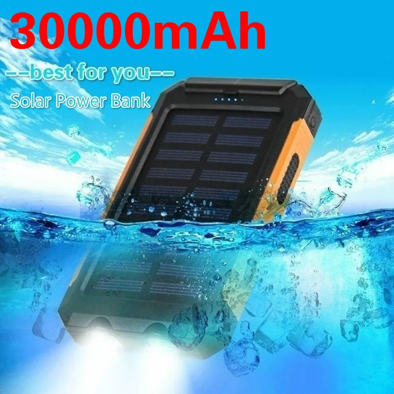 Внешний аккумулятор на солнечной батарее с 2 мя USB портами 30000 мАч|Перезаряжаемые