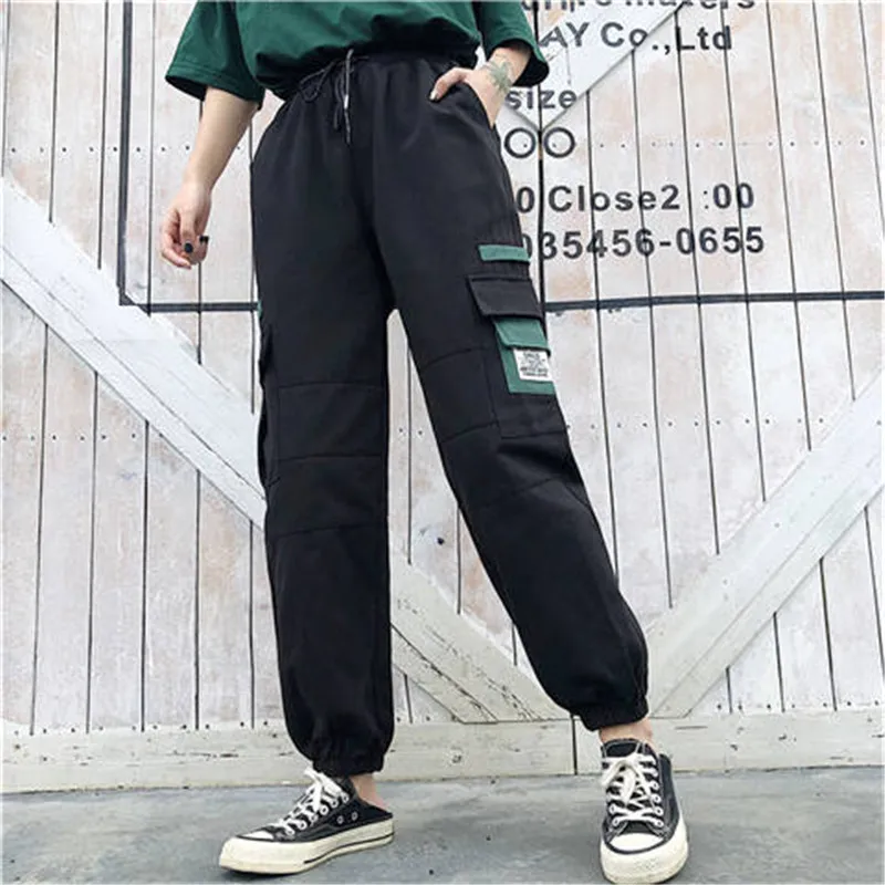 Хлопковые брюки-карго размера плюс, женские эластичные Pantalon с высокой талией, женские серые свободные брюки с карманами, женские уличные брюки