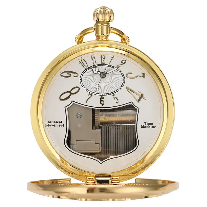 Steampunk Musical Pocket Watch Golden Hollow Out Train Design Swan Lake Playing Music Locomotive Quartz Watches Pendant Chain