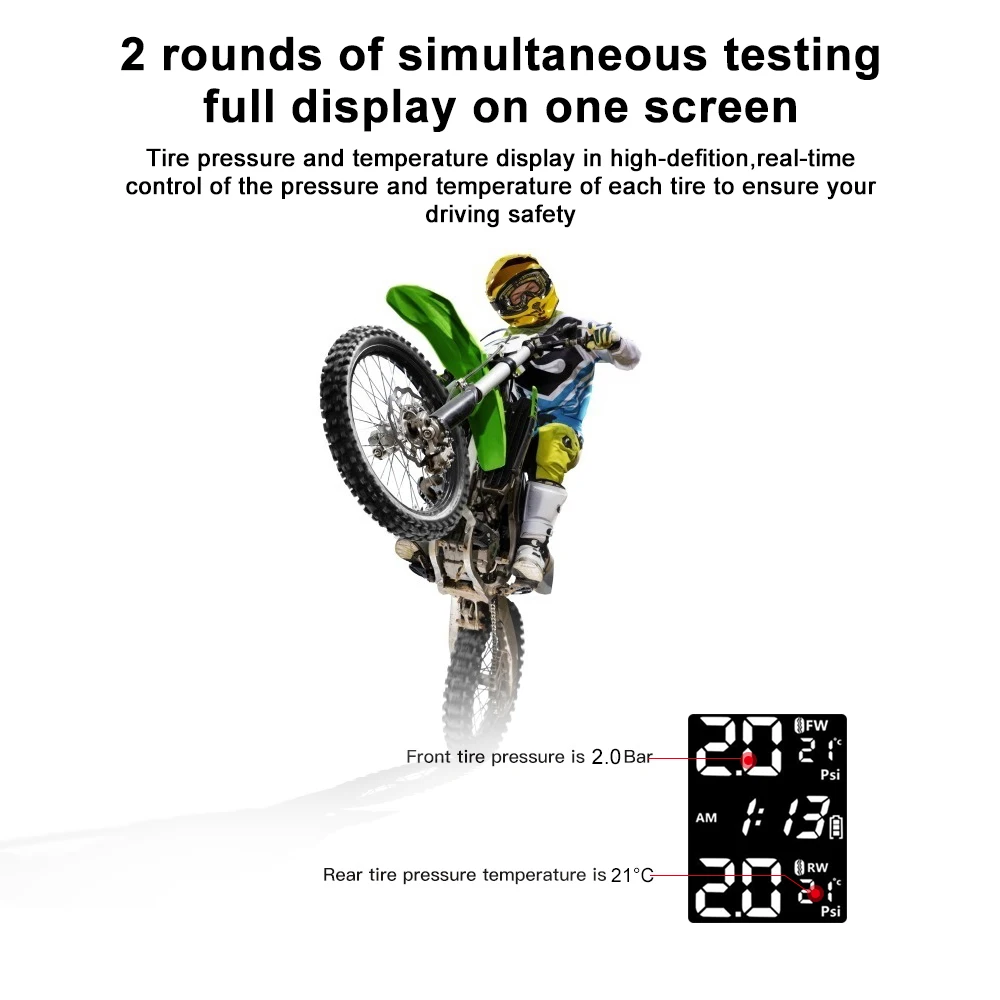 Motorcycle TPMS 2 Sensors Tire Pressure Monitoring System Tyre Tester Test Diagnostic Tools Bike Motorbike Accessories Electrics tire pressure monitor