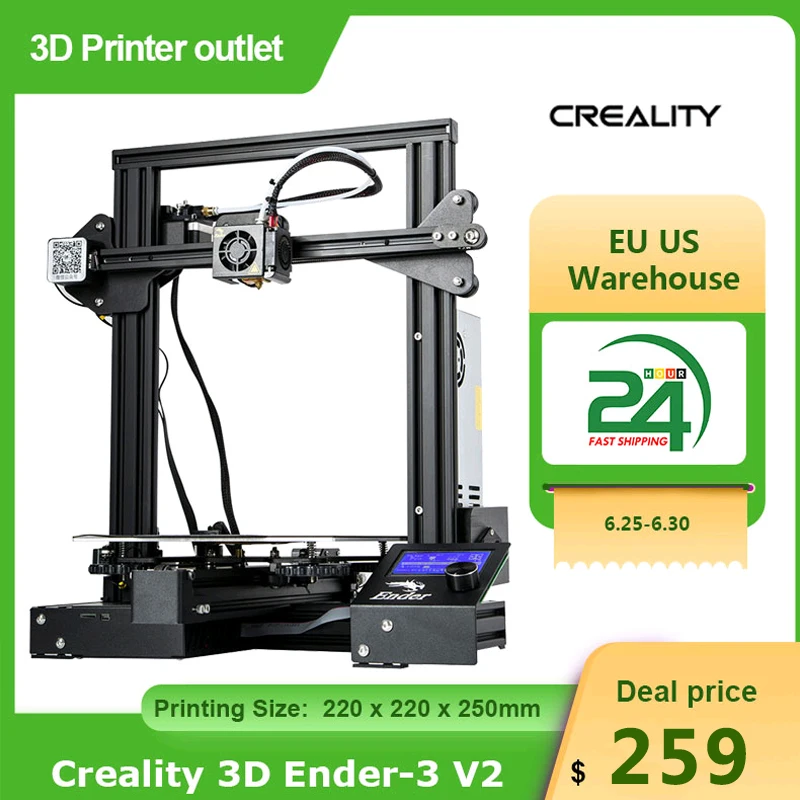 Creality 3D Ender-3 V2 3D Printer 4.3 Inch Color LCD Screen 32-bit Silent Motherboard Resume Function 220 x 220 x 250mm Size