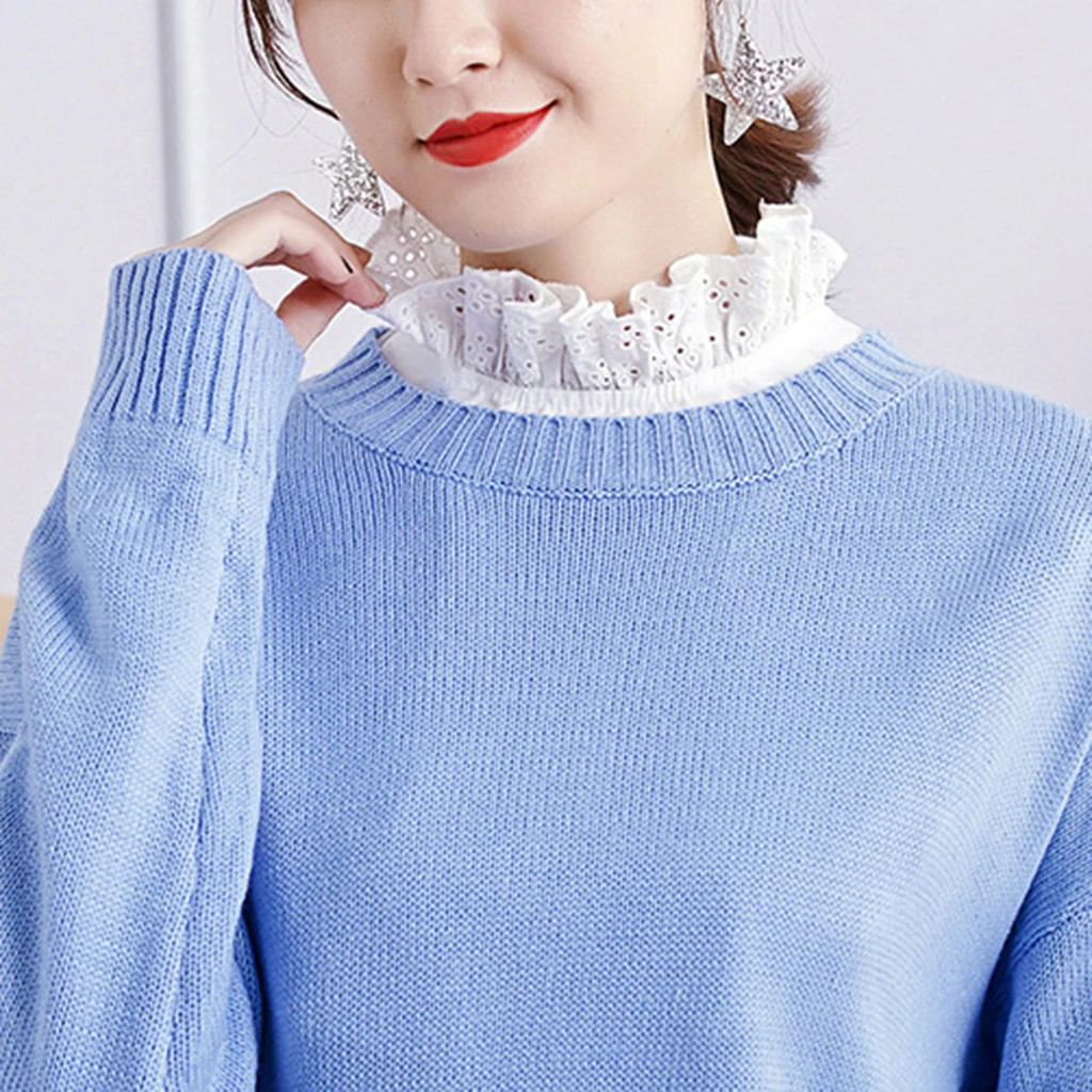 Solid Hollow Flower Ruffle Women False Collar Fake Half Shirt Blouse Detachable Bib Clothes Accessories