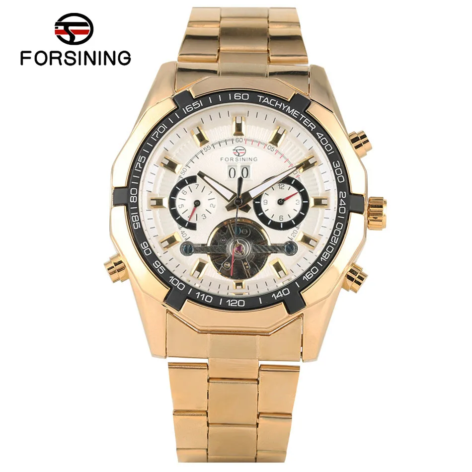 

FORSINING Tourbillon Mechanical Men Watch Calendar Display Automatic Timepiece Stainless Steel Watchband Self Winding Man Clock