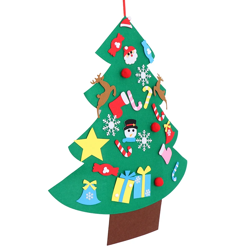 DIY Felt Christmas Tree Set With Ornaments Xmas Gifts Party Decorative Tool Home Decoration Wooden Hanging Pendants