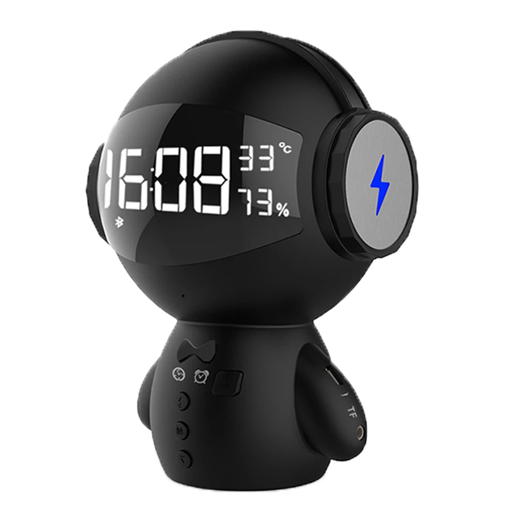 Мини мультфильм робот с bluetooth-динамиками беспроводной стерео громкой связи Банк питания микрофон Поддержка AUX TF MP3-плеер USB вентилятор для влюбленных - Цвет: Black