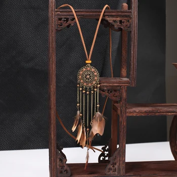 

Ethnic Punk Feather Women's necklace Vintage Dream catcher Long pendant Sweater chain Bohemia Long necklace fow women 2019