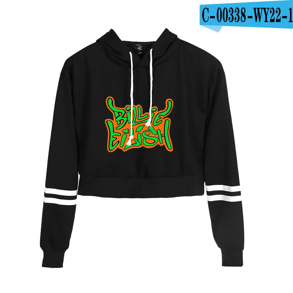 C00338-1 Женская толстовка Billie Eilish с принтом, уличная одежда, кофты, укороченный топ, толстовки, сексуальная одежда, Повседневные пуловеры с длинным рукавом, толстовки - Цвет: C00338-1