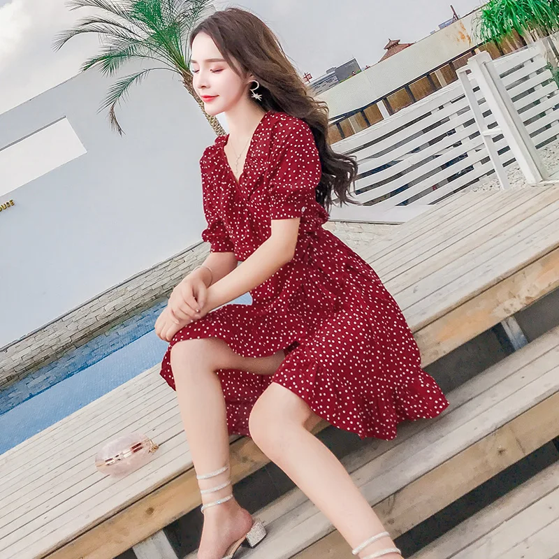 Женское платье в горошек красное для офиса на весну лето 2019|Платья| |