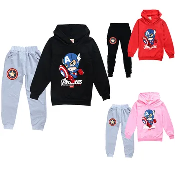 

Captain America Anime Hoodies Kids Sweatshirt Set Fashion Hooded T Shirt Trousers Toddler Girls Coat Children Kid Boys Tracksuit