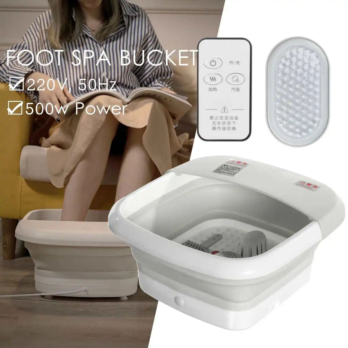 

Massager Self-Service-Roller-Foot Spa Bath Massager Bubble Heat HF Vibration Red Light Relax Health Massage Bucket Footbath