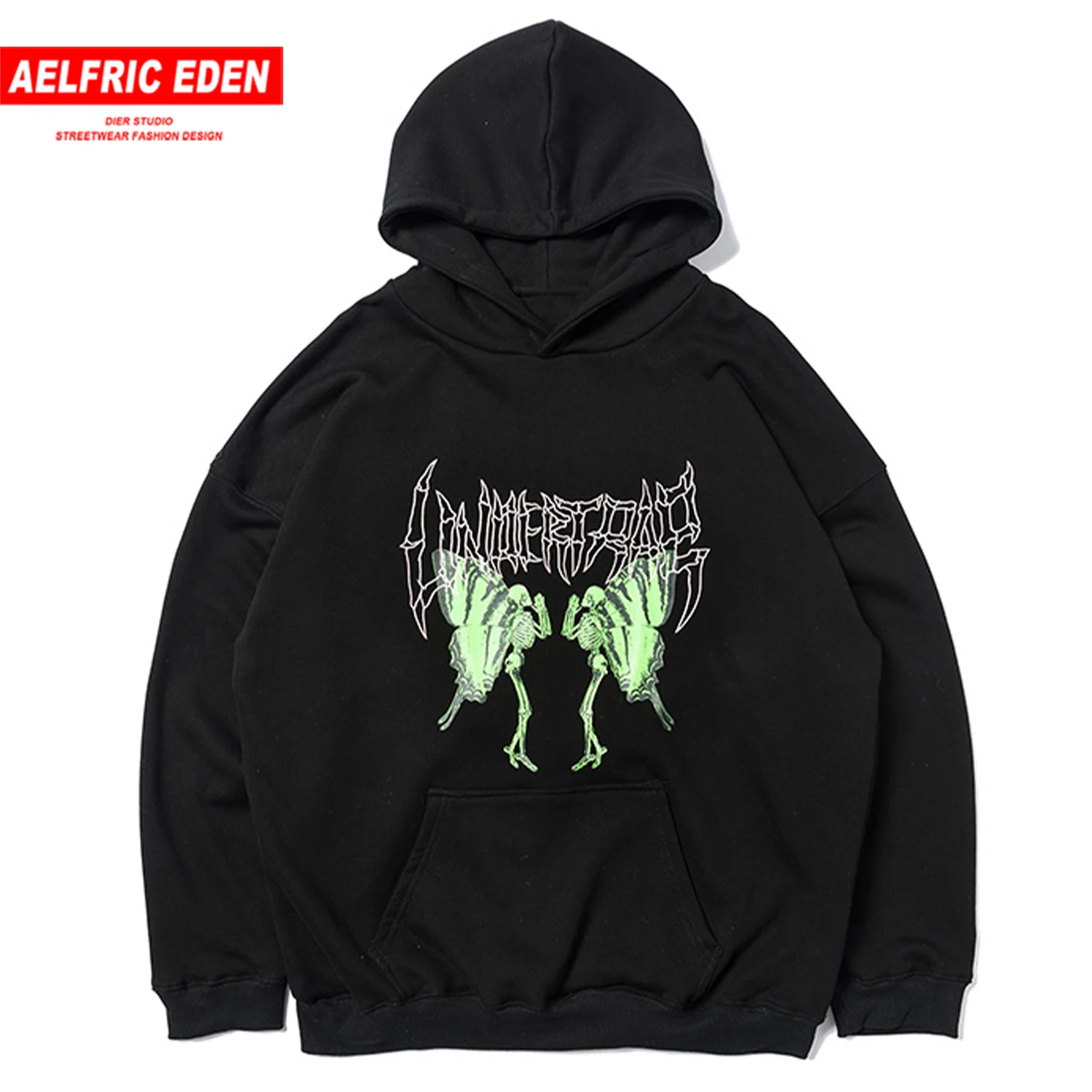 Aelfric Eden Butterfly Skull Print Men's Hoodie Europe and America High Street Dark Hip Hop Pullover Cotton Hoodie Sweatshirt Aelfric Eden Butterfly Skull Print Men's Hoodie Europe and America High Street Dark Hip Hop Pullover Cotton Hoodie Sweatshirt