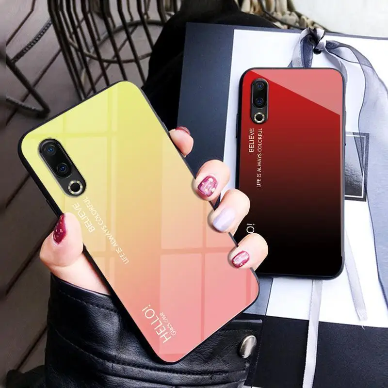 

For Meizu Note 8 9 5 6 M6 M5 Note 16S M5S 16XS X8 M6T 16th Plus Gradient Tempered Glass Shockproof Silicone frame Hard Back Case