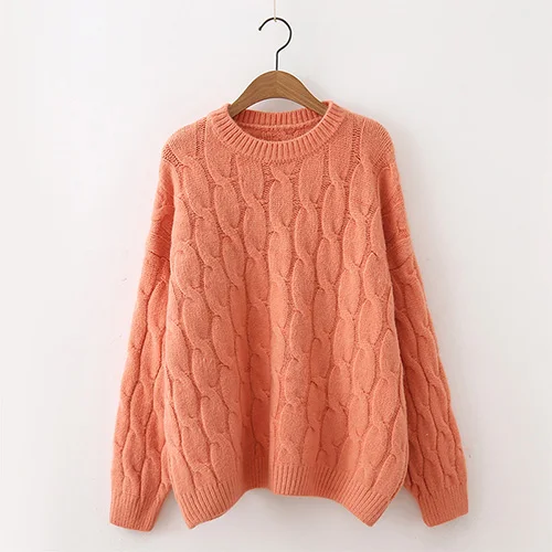Женский вязаный свитер с длинным рукавом TIGENA, свободный пуловер конфетный цвет для женщин на зиму - Цвет: Оранжевый