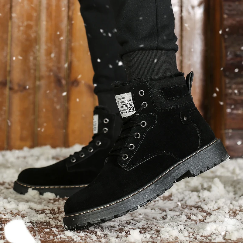 

Men Shoes Winter Boots Flock Thick Velvet Keep Warm Men Boots Plush Round Toe Snow Boots Comfortable Non-slip High Top Boots Men