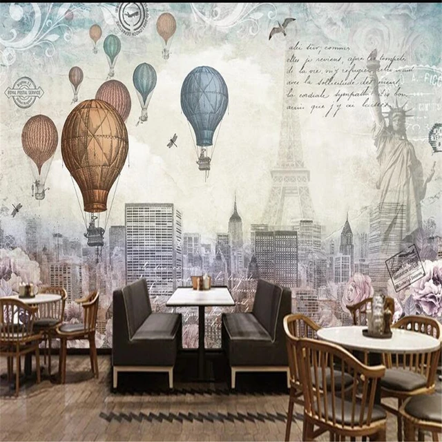 Milofi-papel tapiz grande, mural retro británico, viento, globo  aerostático, Fondo de pared, decoración, pintura - AliExpress