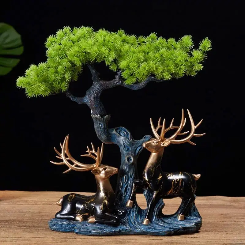 Китайский Творческий моделирование приветствует сосновый олень смолы украшения дома гостиной фигурки ремесла кабинет украшения офиса
