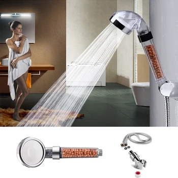 

Shower Bath Head Adjustable 3 Mode High Pressure Stone Stream Handheld Shower Head With Negative Ion Activated Ceramic Balls
