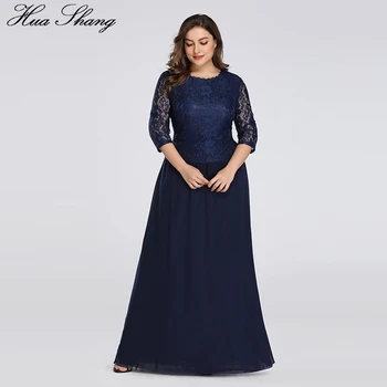 

Plus Size Lace Party Dress Women 2019 Fashion Three Quarter Sleeve High Waist Formal Dress Floor Length Maxi Long Dresses