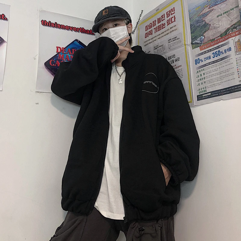 Толстовки на молнии с вышивкой в виде букв Harajuku женская одежда толстовки с длинными рукавами корейский стиль Осень новинка свободный