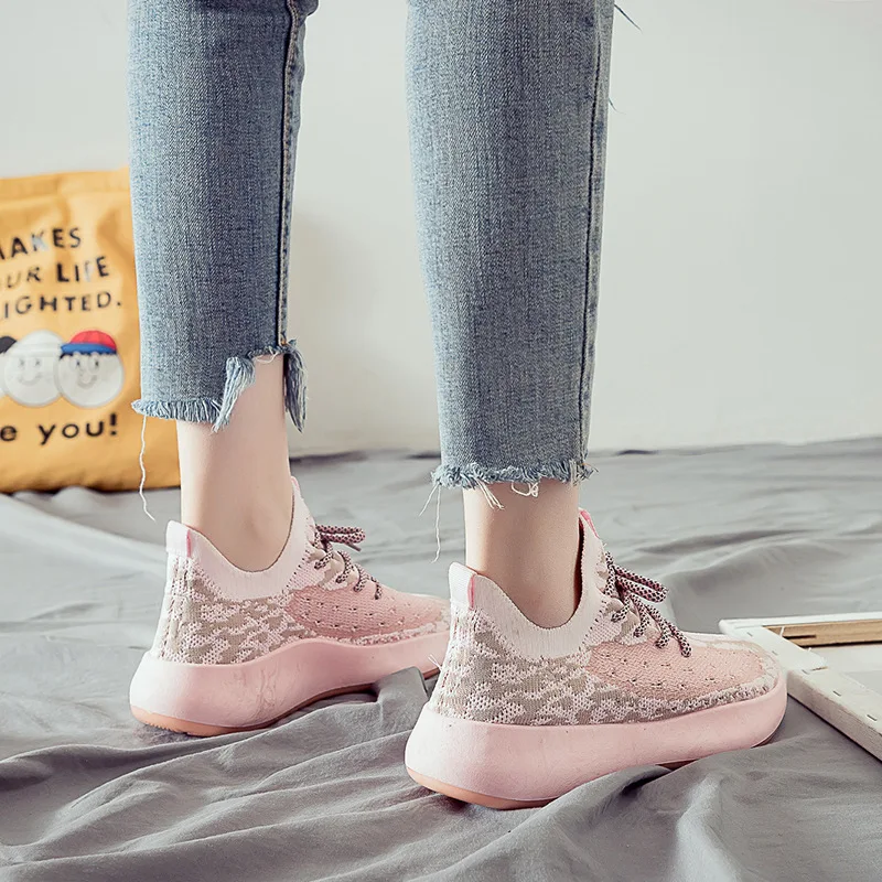 Кроссовки на платформе; женская обувь; дышащая обувь; женская спортивная обувь для бега; кроссовки на толстой подошве; zapatillas mujer; женские дизайнерские кроссовки - Цвет: Розовый