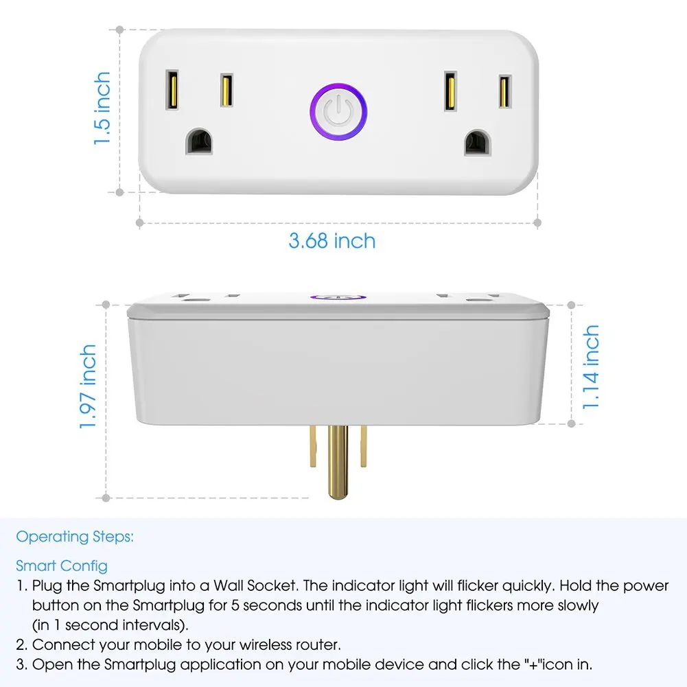 Wifi Smart Plug США электрические мини-силовые розетки розетка с usb-адаптером домашний комплект Совместимость с Amazon Alexa Google Home IFTTT