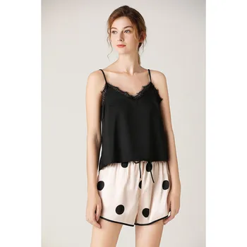 

Womens Simulation Lace Button Sleeveless Sleepwear Short Pajama Sets Ladies Sleepwear Spring Summer Autumn Homewear