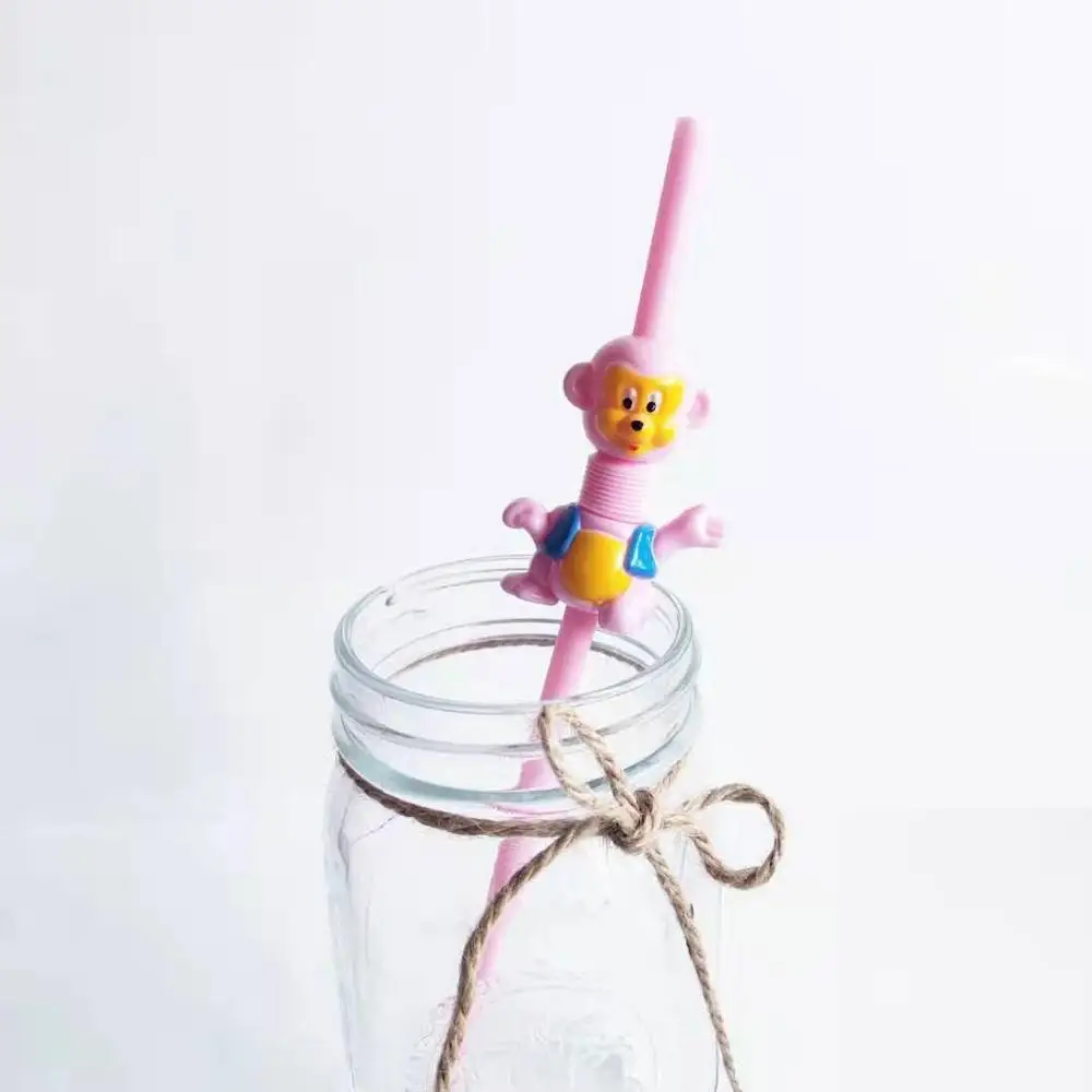 5 шт Мультяшные hello kitty милые пластиковые соломинки для питья многоразовые пластиковые соломинки для детского украшения на день рождения - Цвет: Pink Monkey