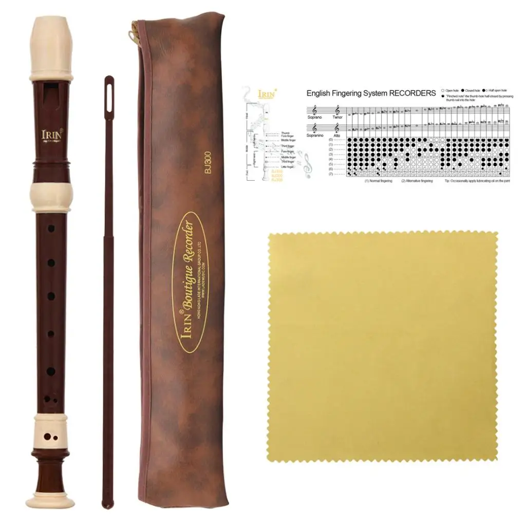 Soprano Recorder 8-Hole Clarinet with Cleaning Rod + Wiping Cloth, Key of B