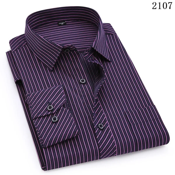 Plus Large Size 8XL 7XL 6XL 5XL 4XL Slim Fit Mens Business Casual Long Sleeved Shirt Classic Striped Male Social Dress Shirts 2107