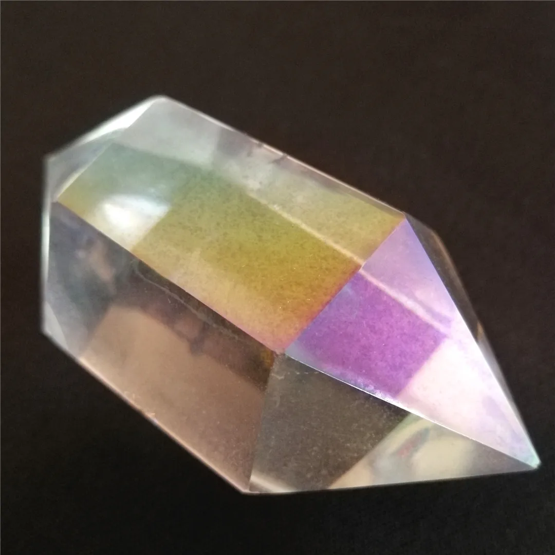 Rainbow Aura Quartz Stone Healing Crystal Gemstone Double Point Wand Reiki Energ 