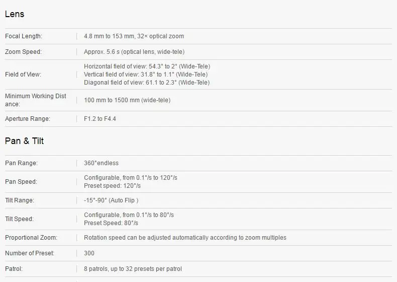 DS-2DE5432IW-AE 4MP 32X сетевая инфракрасная Поворотная камера Hikvision