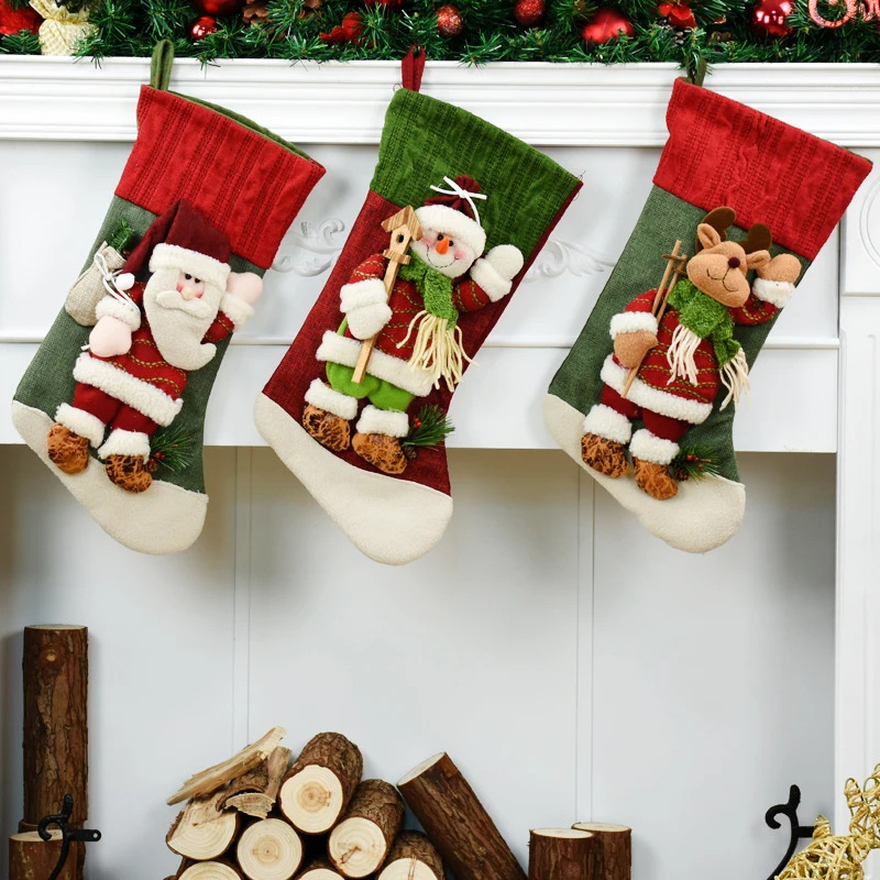 

Happy New Year Gift Christmas Stocking Socks Christmas Tree Hanging Decoration Candy Bags for Kids Boite Dragees De Mariage