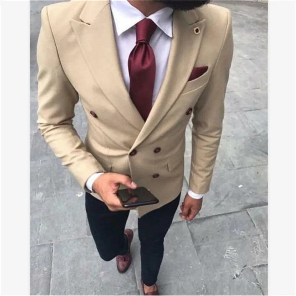 picture color Мужской костюм Smolking Noivo Terno Slim Fit Easculino вечерние костюмы для мужчин хаки двубортный мужской костюм смокинг жениха - Цвет: picture color