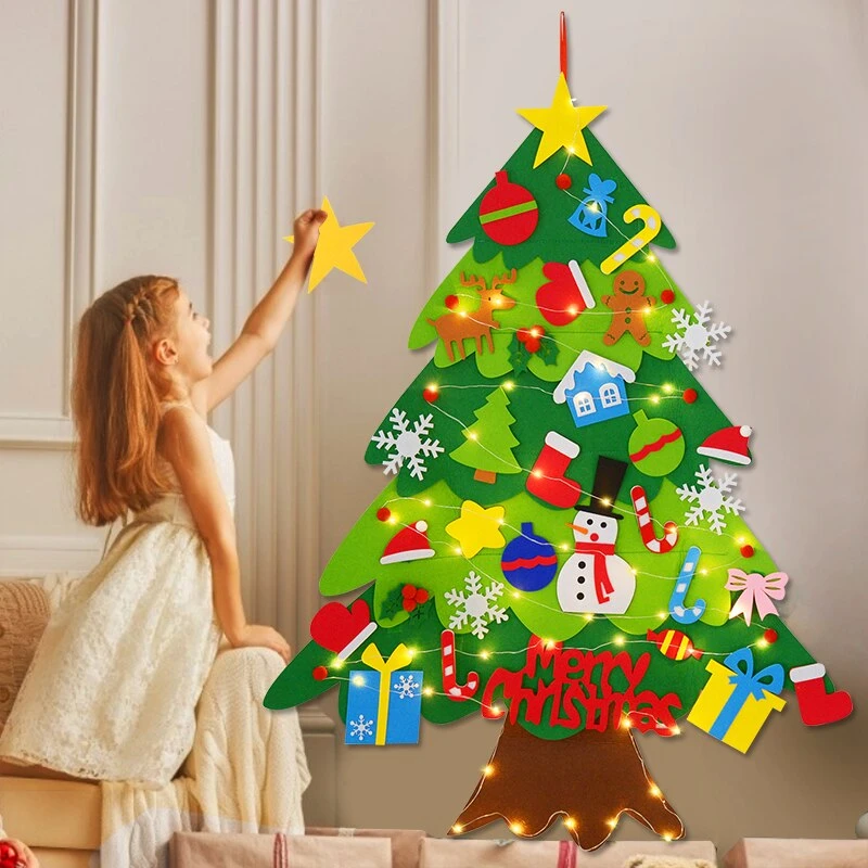 Diy Felt Christmas Tree, With Led Lights, Wall Decorations 新品即決