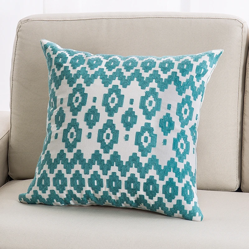 High quality Blue series Embroidered pillowcase Geometric patterns Simple fashion Soft Throw Pillow Case for Home/Hotel - Цвет: 4
