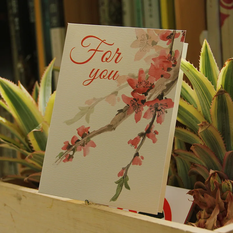 Classical Hipster Peach Blossom Teachers Day Greeting Card Thanksgiving Valentine's Day Birthday Greeting Card Customizable
