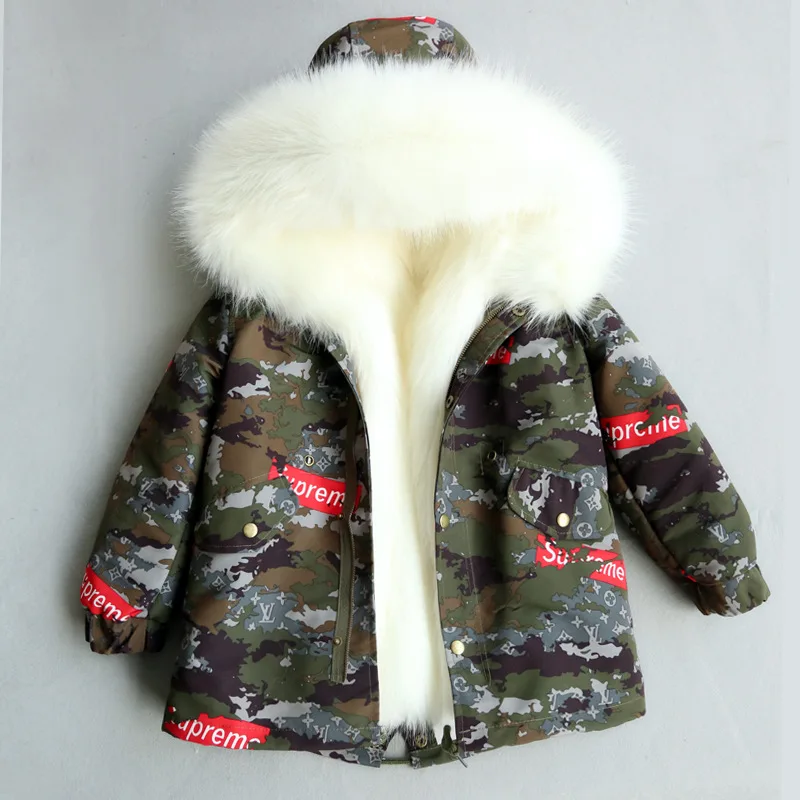 

Faux Fur Children's Jacket for Girls Boys Winter Coats Fashion Camouflage Coat Zipper Children Artificial Fur Green White Black High Quality Toddler Top Clothes