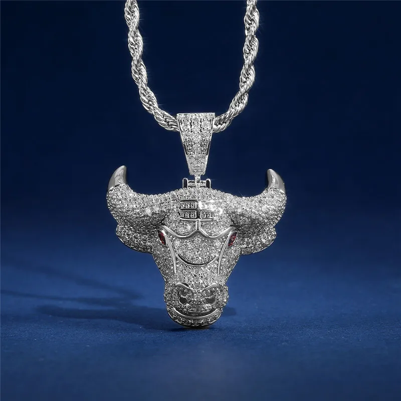 2021 Creative Bull Head Pendant Necklace for Male Fashion Hip Hop Iced Out Bling CZ Pendant Necklace Men Gift Jewelry