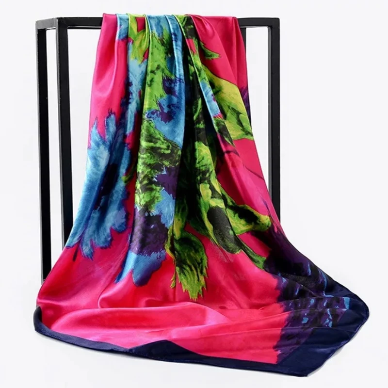 Классический квадратный женский шифоновый модный Шелковый шарф 90 см, офисный женский платок, платок, шарф, бандана, хиджаб, накидка - Цвет: 22