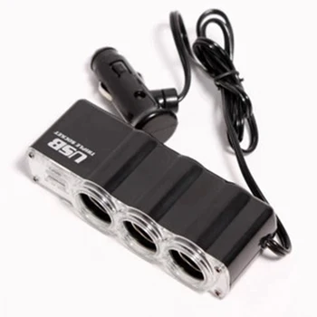 

12V-24V Car 3 Way Car Cigarette Lighter Socket Splitter Charger Power Adapter DC+USB 3 Port Plug