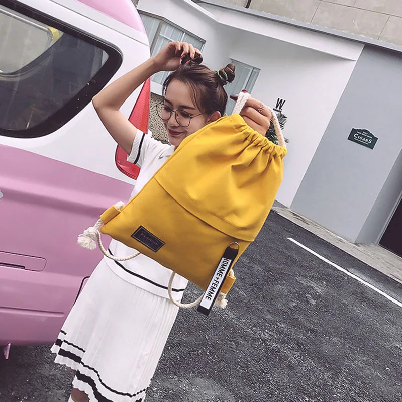 Yellow Рюкзак на шнурке для девочек, сумка для спортзала, сумка через плечо, школьная спортивная сумка, подходит ко всему - Цвет: Yellow