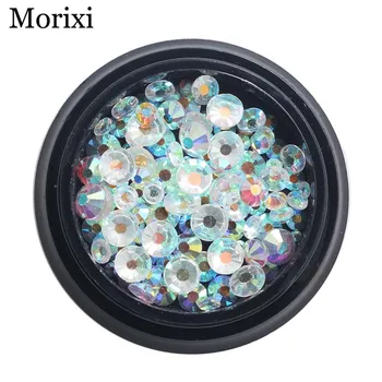 

Hot japanese 3D nail rhinestone rainbow AB crystal decoration flatback mixed size Transparent shiny mini nail art stones BZ043