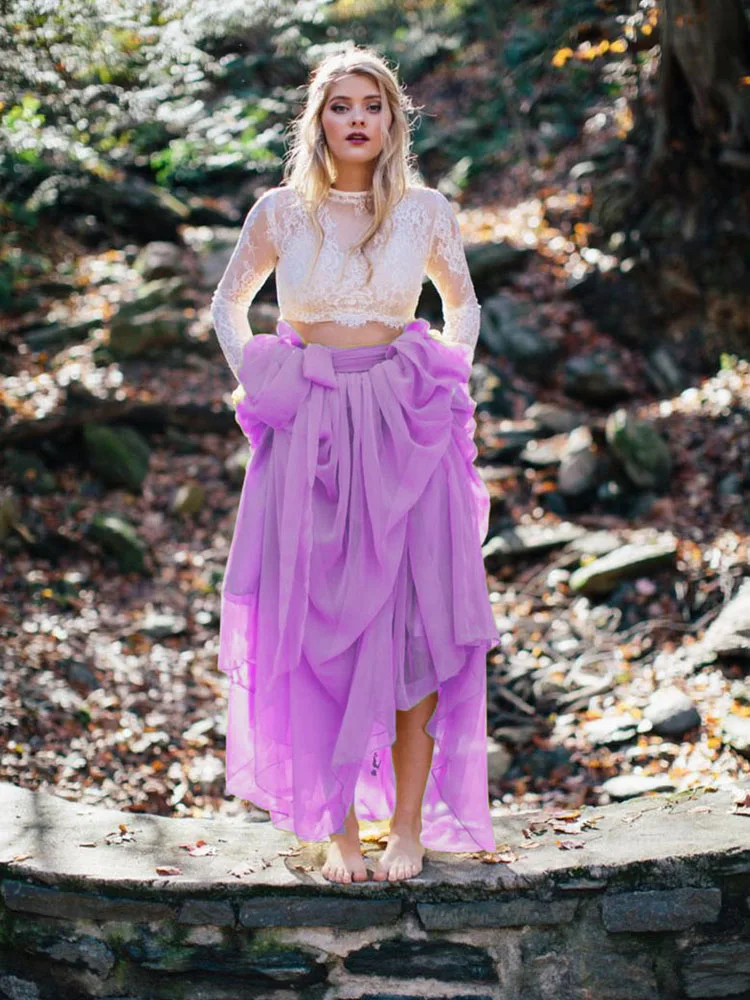chiffon 8 Кружевные свадебные платья LORIE, 2 предмета, длинные рукава, бохо, а-силуэт, романтические платья невесты, vestidos de noiva, шифоновые свадебные платья - Цвет: chiffon 8