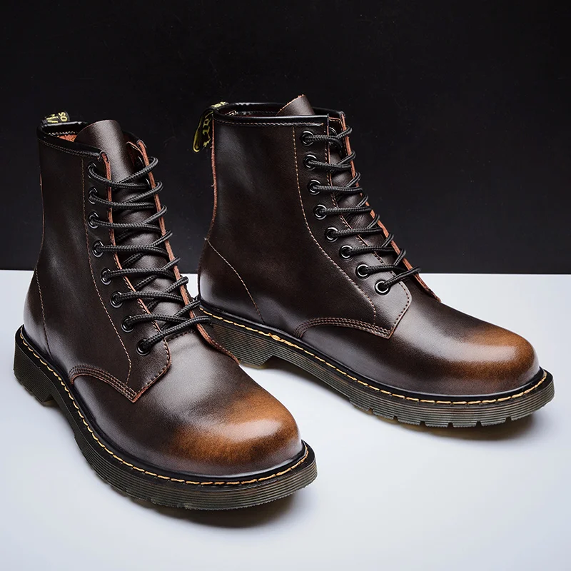 

Men Boots Winter Dr Martens Booties Ankle Motorcycle PU Leather Shoes Man Casual Sneakers Top Brand Male Footwear Plus Size 45