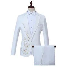 Джентльменский комплект повседневной одежды, Глициния, цветочный принт, мужской костюм, свадебные, вечерние, вечерние платья, Тонкий деловой белый костюм(пиджак+ брюки