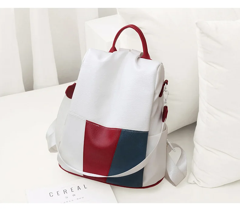 High Quality PU leather Panelled backpack White Black Anti Theft Women Backpack 2019 Fashion Brand Rucksack for Ladies Back Pack (5)