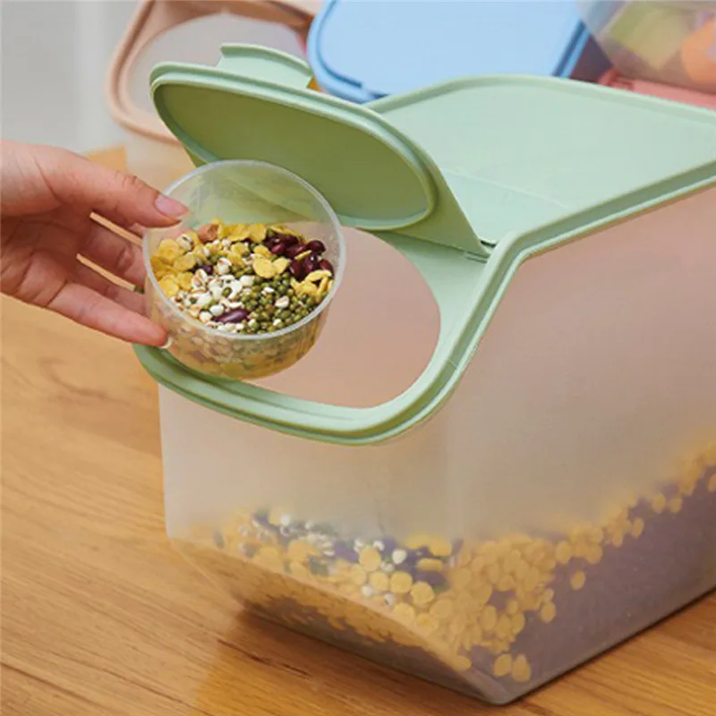 

Storage Box Container Kitchen Rice Fruit Storage Box Barrel Grain Large Capacity Candy Snack Dry Grain Food Boxes Slide Cover @C