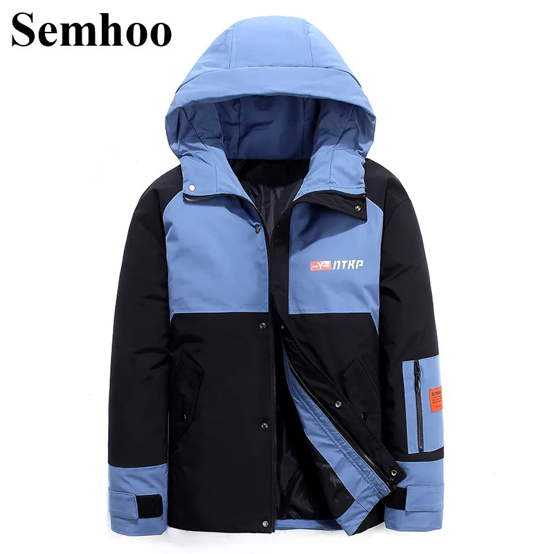

2020 Winter New Men's Down Coat Warm Thick Hooded Down Jacket Stitching Casual Contrast Color Men's Cotton Coat M---3XL