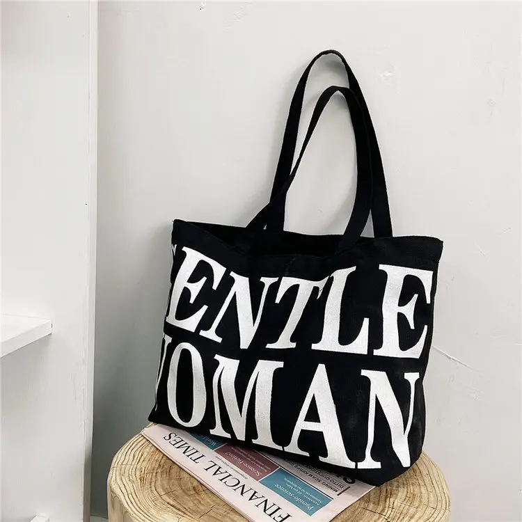 Women Letter Print Canvas Bags Designer Handbags Simple Shoulder Bags for Women Large Capacity Casual Tote Ladies Shopping Bag